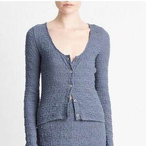 Vince Textured Blue Button-Up Top